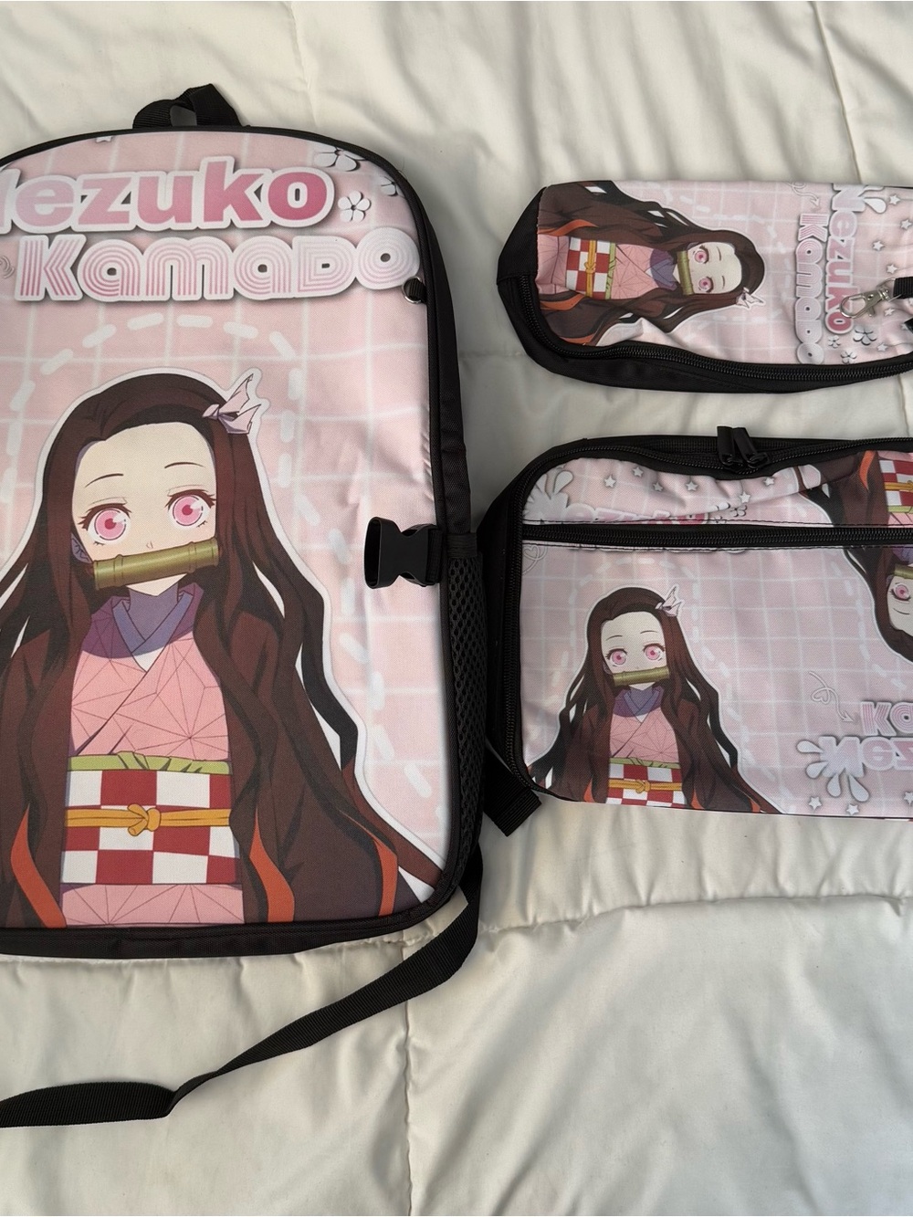 Pink Anime Character Backpack Set for Women - Nezuko Kamado Design